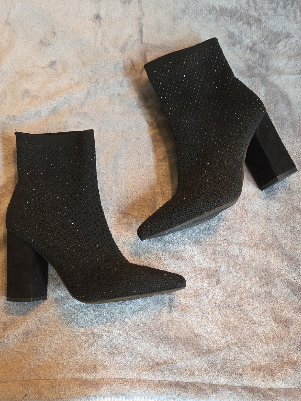 Mia Black Rhinestone Stretch Knit Ankle Booties